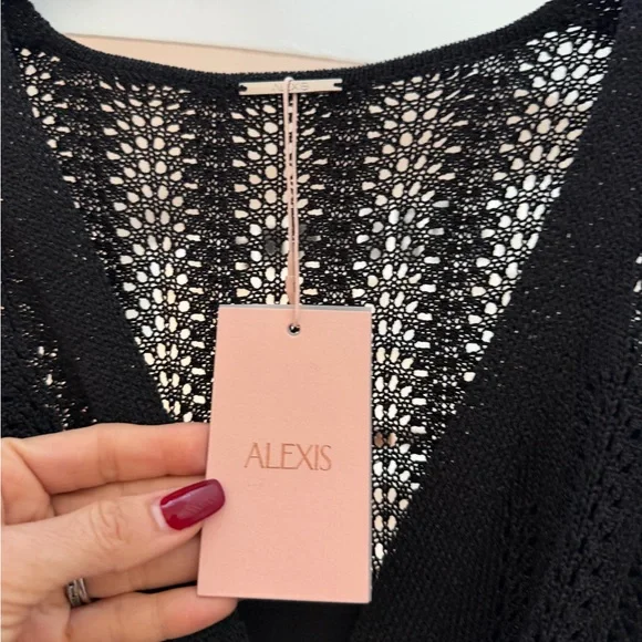 Alexis Black Long-Sleeve Crochet Wrap-Style Dress - Picture 4 of 4